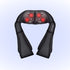 Black neck and shoulder massager with red light heating function and adjustable kneading nodes for deep tissue relaxation.