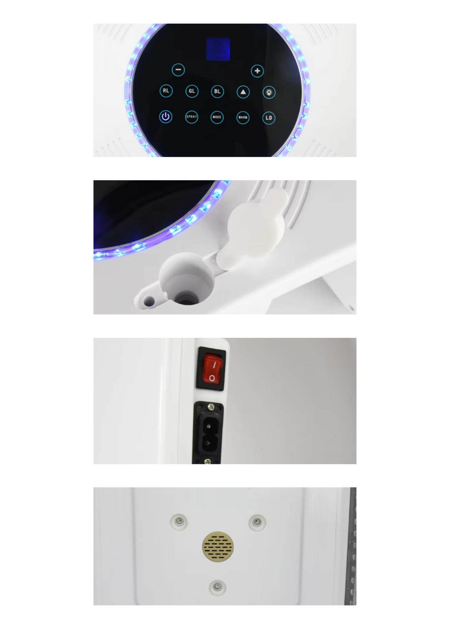 Detailed control panel of the LED hair mask, showing various settings for customized skin therapy and hair regrowth treatments.