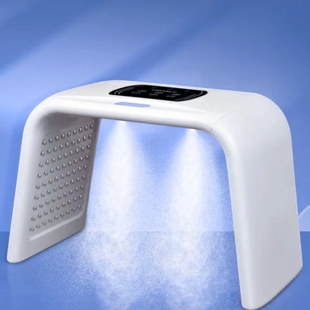 RLB Salon-Grade LED Light Therapy System emitting blue light, designed to target acne and skin impurities