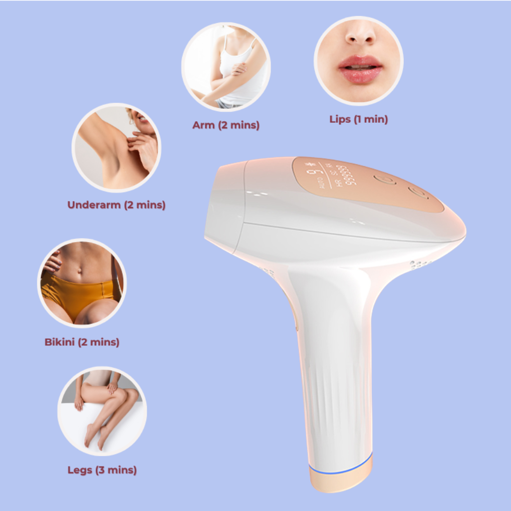 Complete IPL hair removal device package with all included accessories and attachments