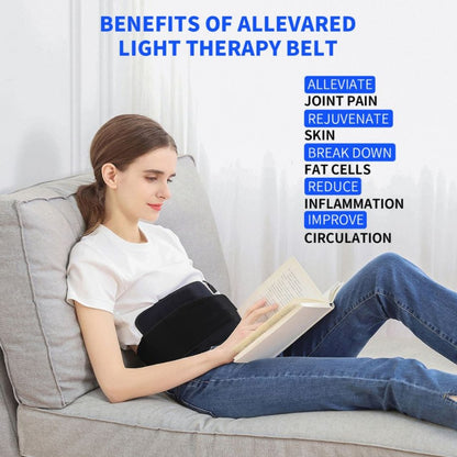 Benefits of Allevared light therapy belt, including joint pain relief, improved circulation, and skin rejuvenation.