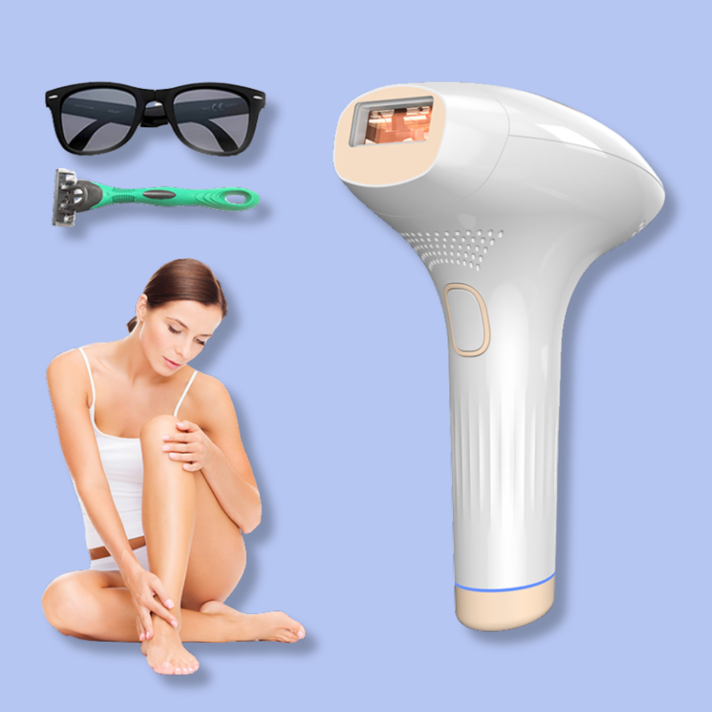 Woman using the IPL hair removal device for at-home hair reduction treatment